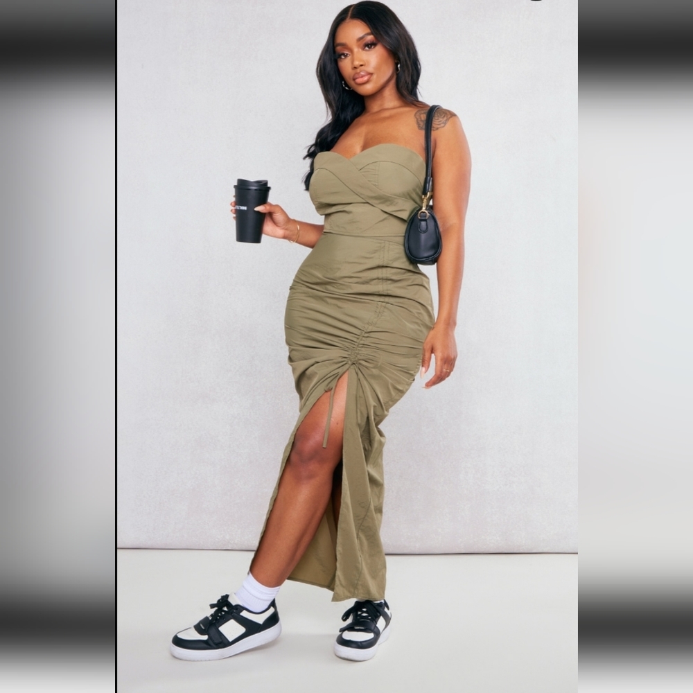 Pretty Little Thing Khaki Parachute Midi Skirt & Top